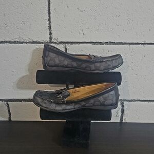 COACH Logo Gray & Black Leather Loafers Sz 7